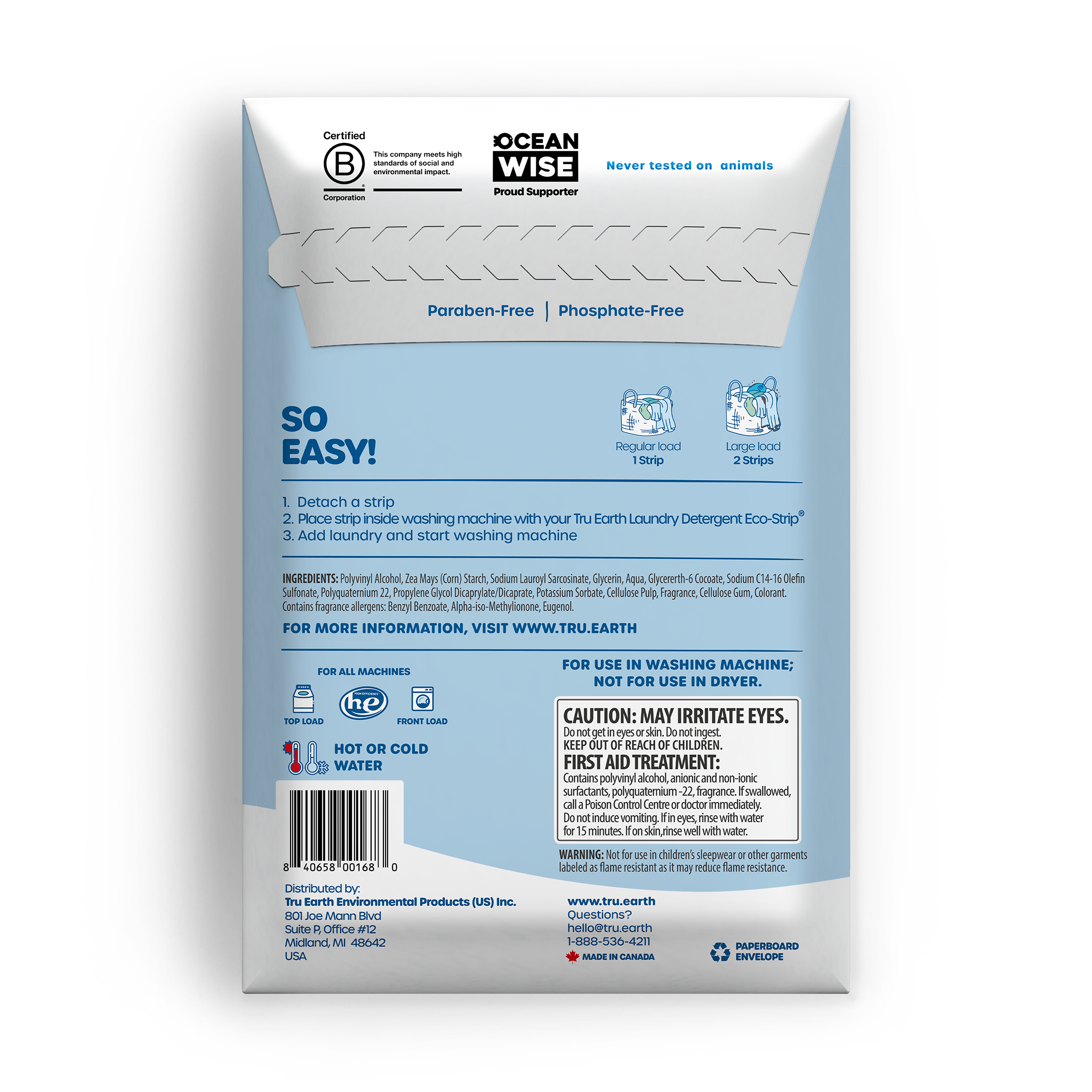 TruEarth Fabric Softener Fresh Linen Back of Package || 32 Strips