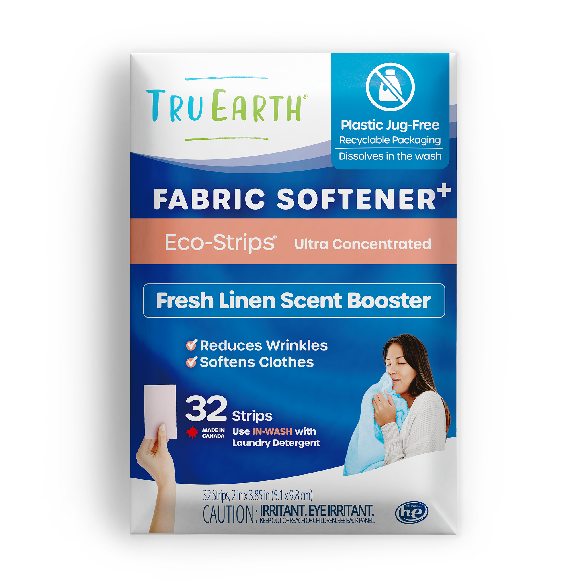 TruEarth Fabric Softener Fresh Linen Front of Package || 32 Strips