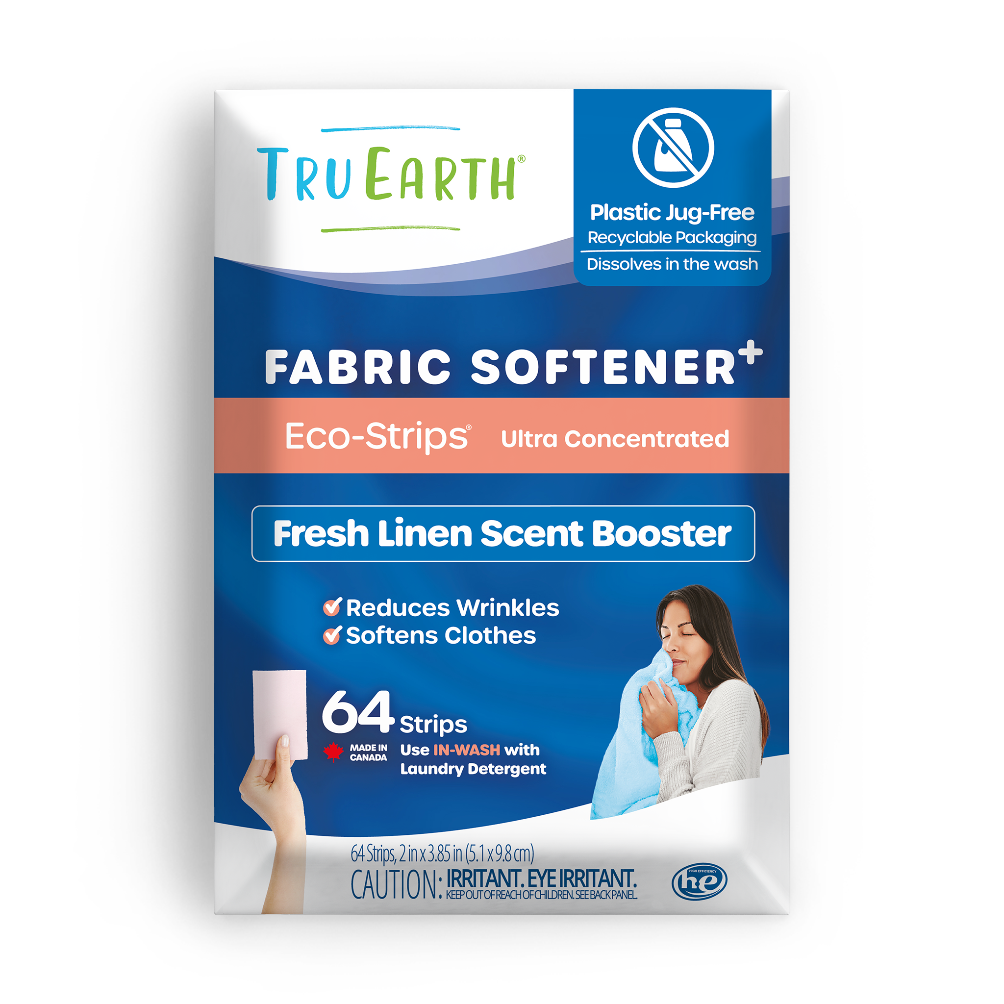 TruEarth Fabric Softener Fresh Linen Front of Package || 64 Strips