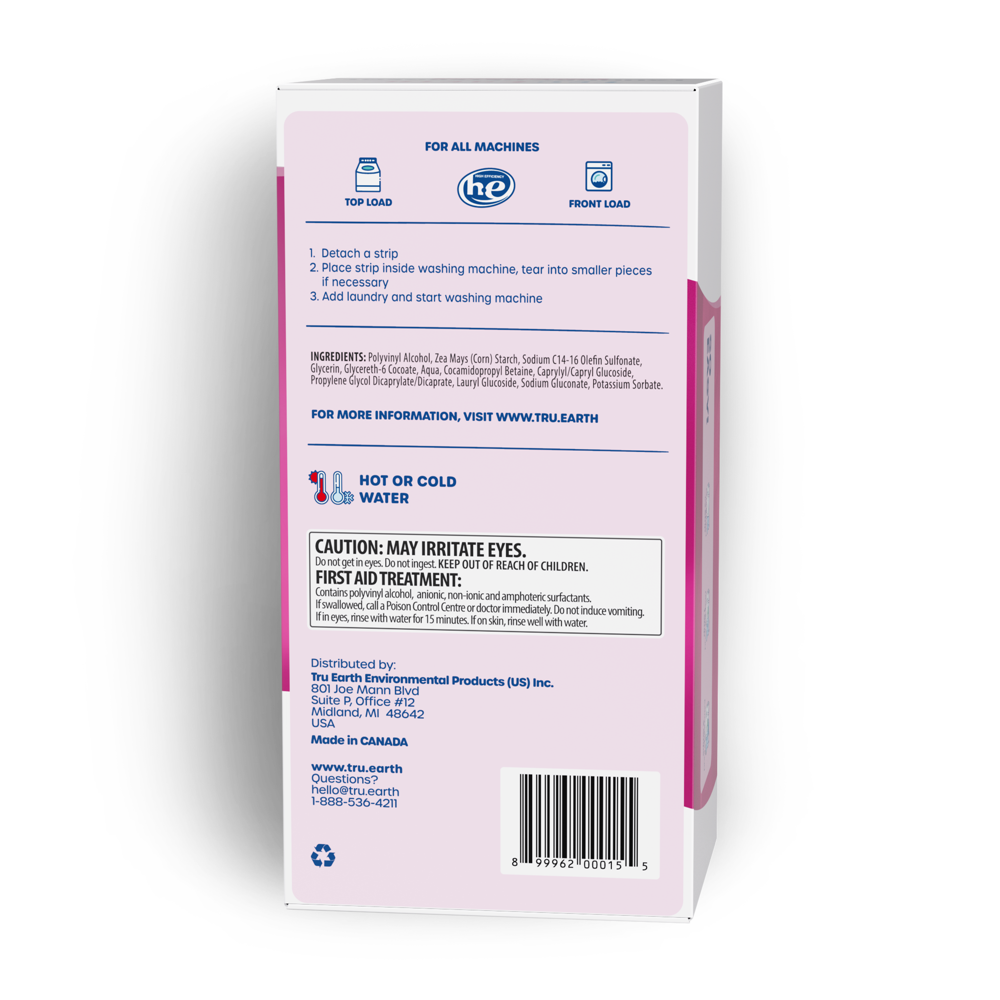 TruEarth Laundry Detergent Baby Fragrance-Free Back of Package || 384 Strips