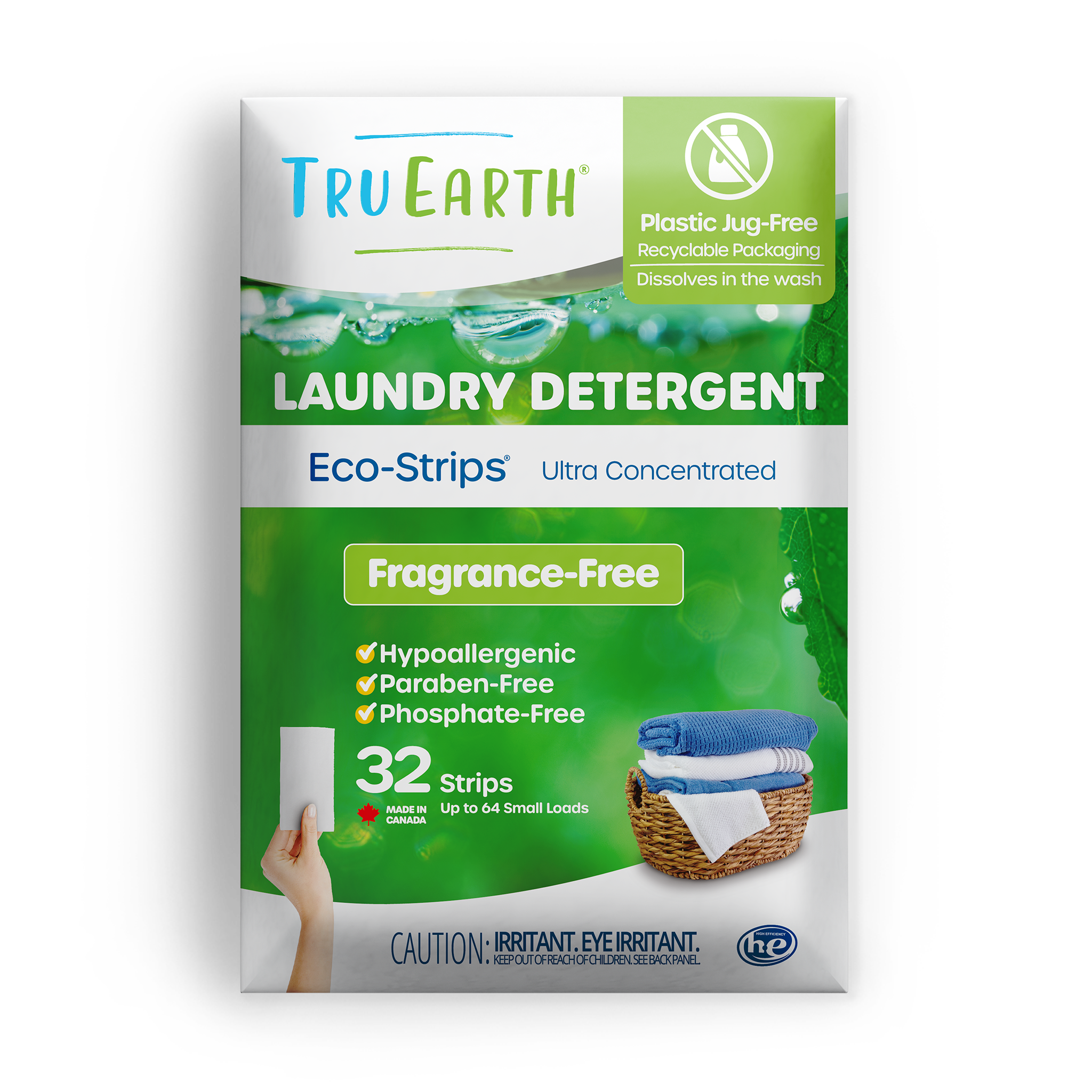 TruEarth Laundry Detergent Fragrance-Free Front of Package || 32 Strips