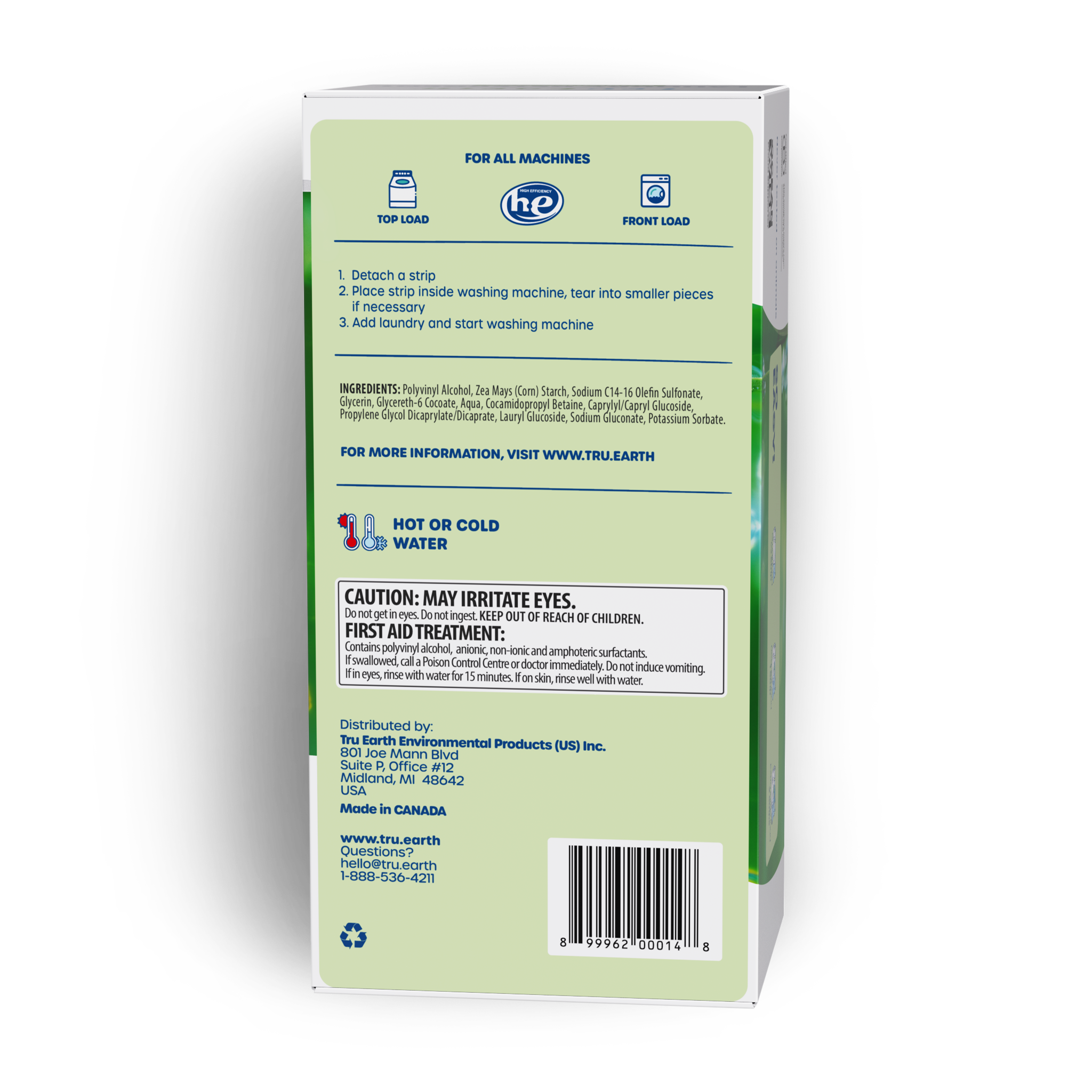 TruEarth Laundry Detergent Fragrance-Free Back of Package || 384 Strips