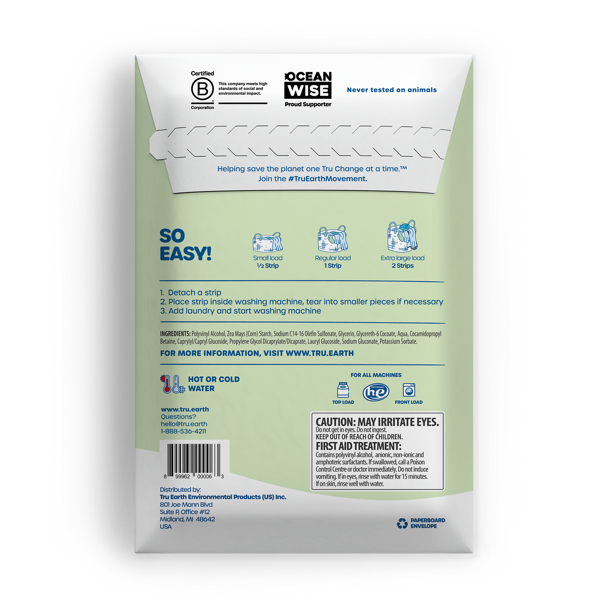 TruEarth Laundry Detergent Fragrance-Free Back of Package