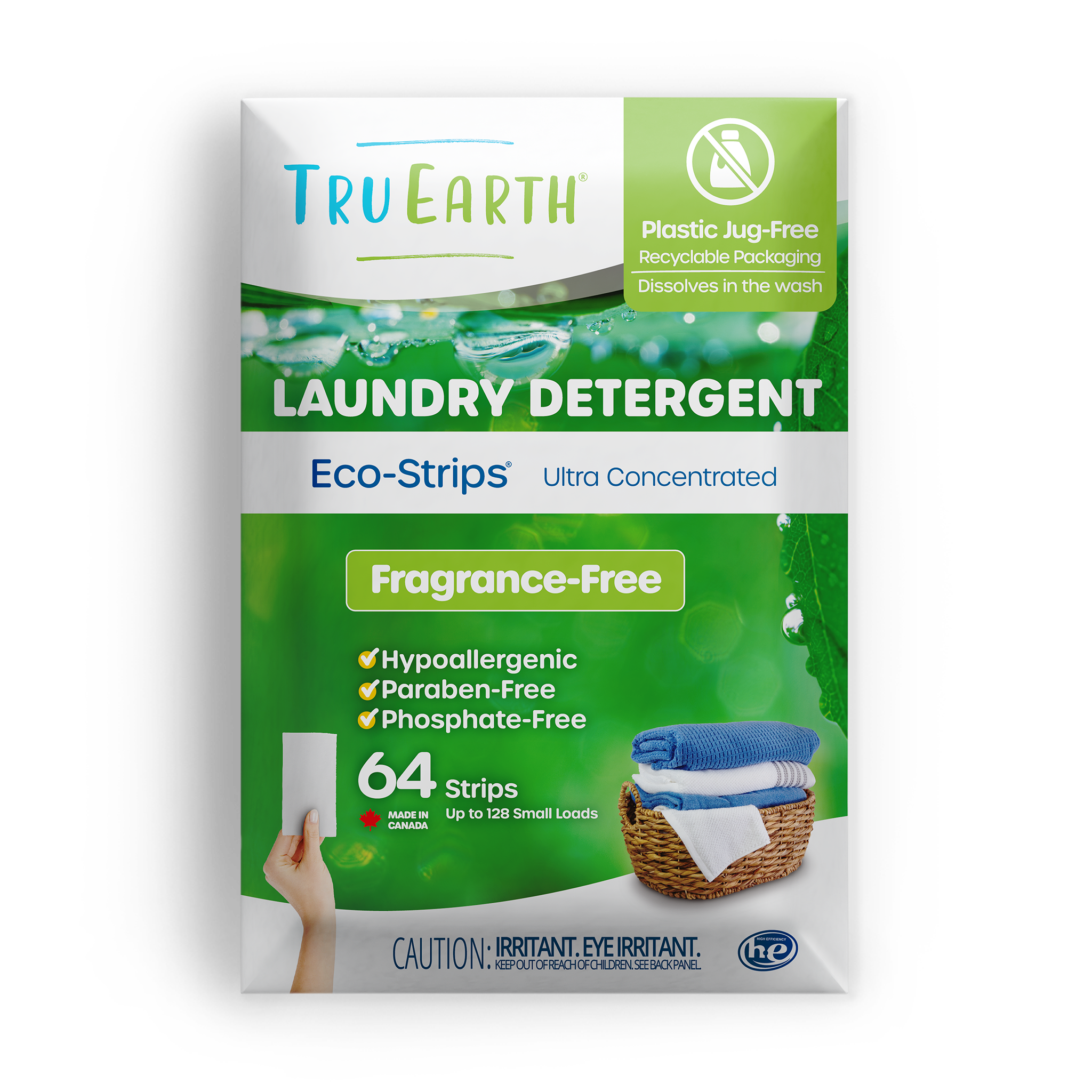 TruEarth Laundry Detergent Fragrance-Free Front of Package || 64 Strips