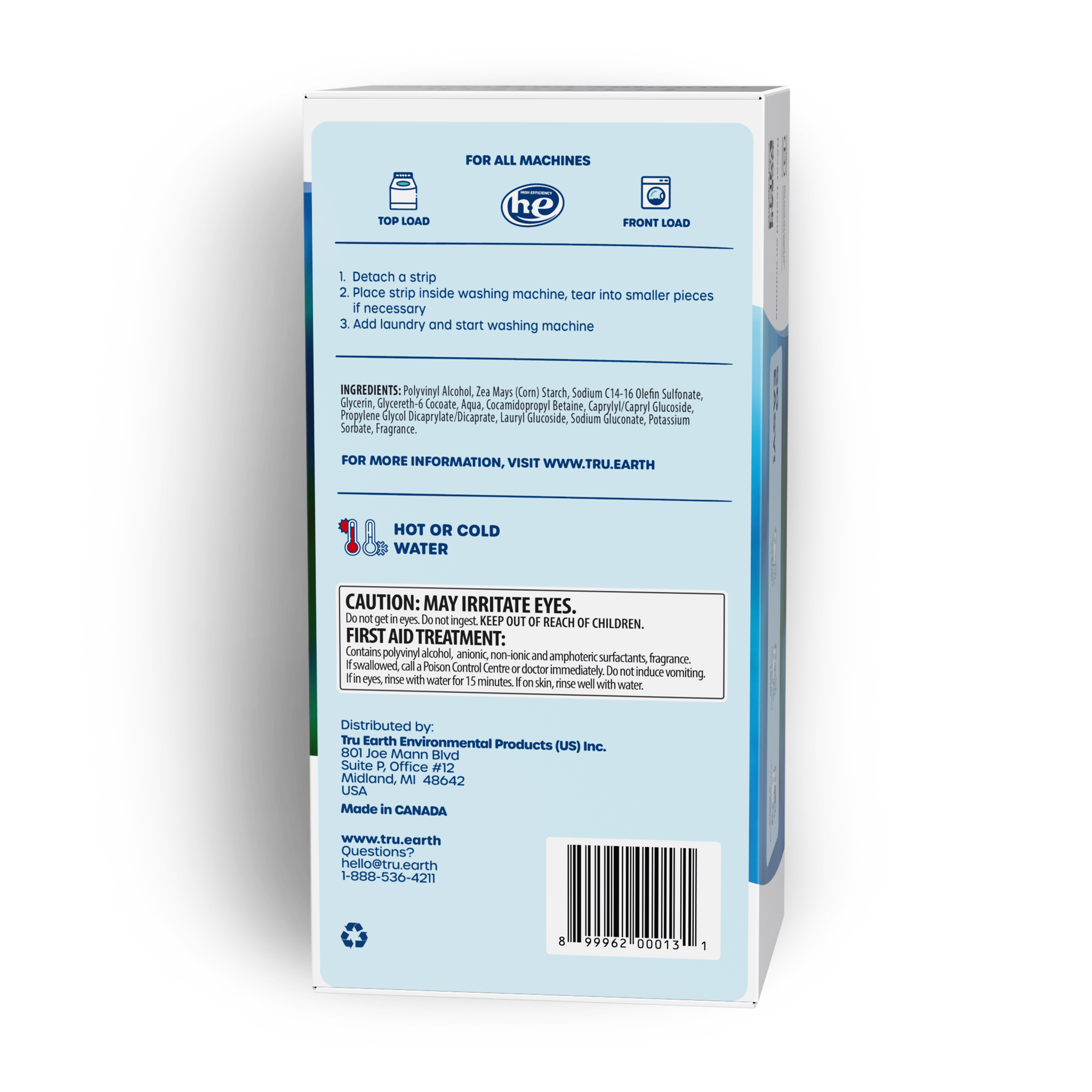 TruEarth Laundry Detergent Fresh Linen Back of Package || 384 Strips