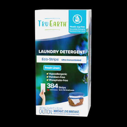 TruEarth Laundry Detergent Fresh Linen Front of Package || 384 Strips