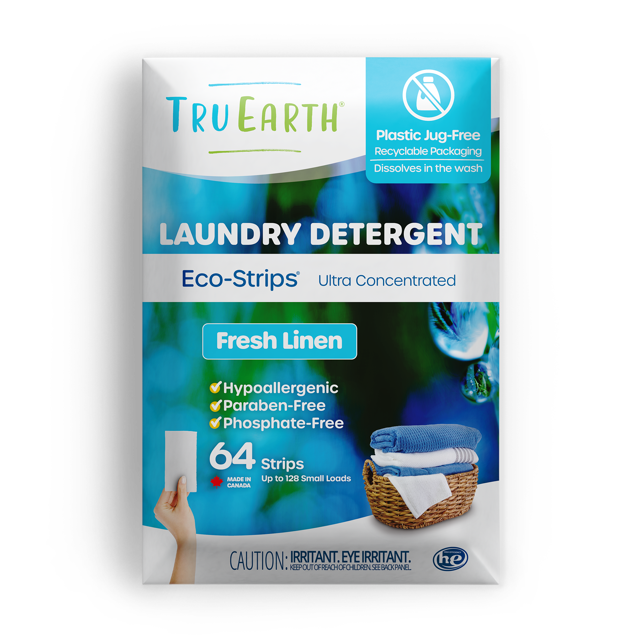 TruEarth Laundry Detergent Fresh Linen Front of Package || 64 Strips