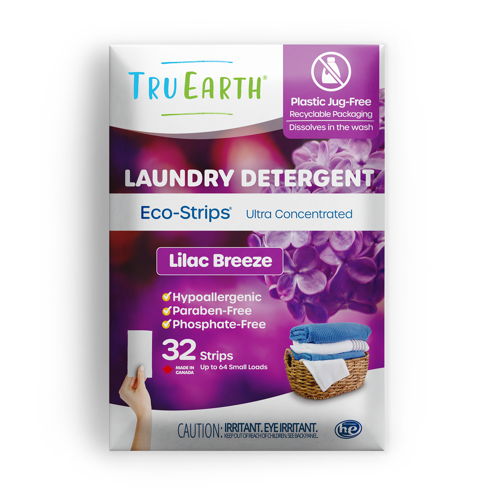 TruEarth Laundry Detergent Lilac Breeze Front of Package || 32 Strips
