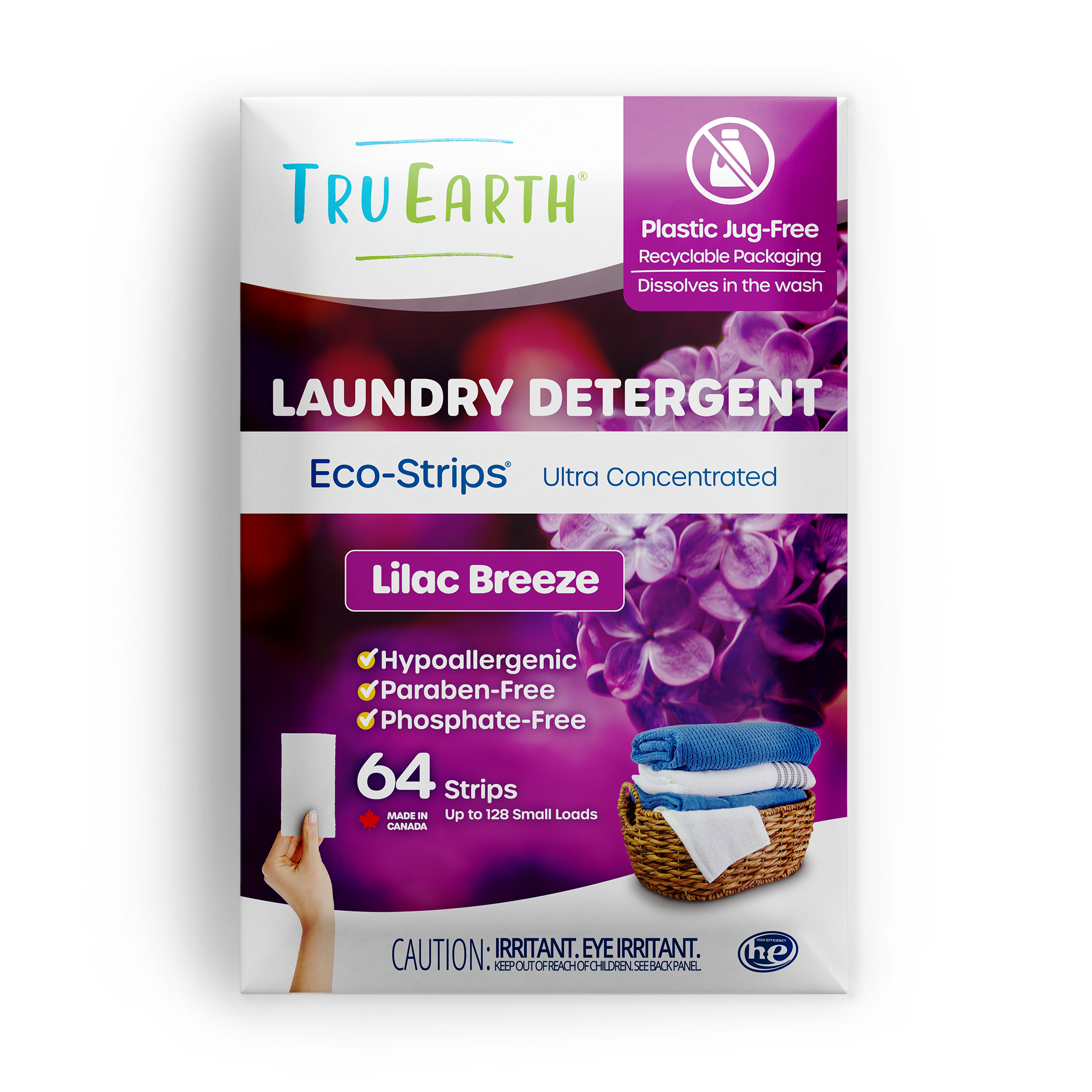 TruEarth Laundry Detergent Lilac Breeze Front of Package || 64 Strips