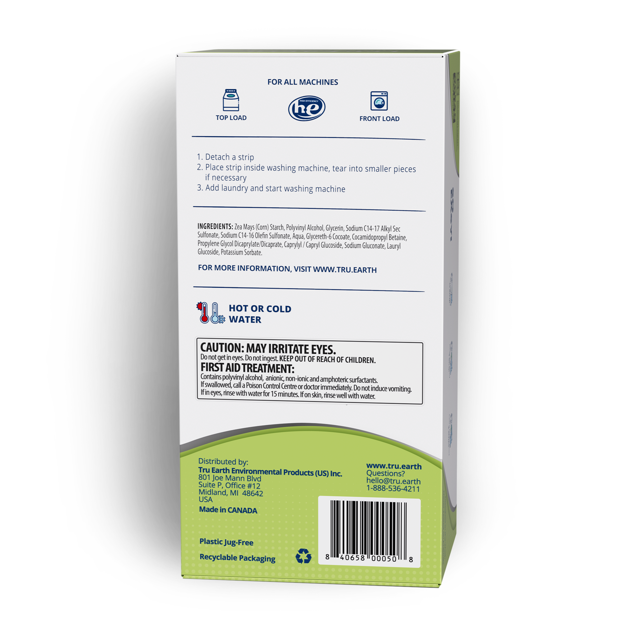 TruEarth Platinum Laundry Detergent Fragrance-Free Back of Package || 384 Strips