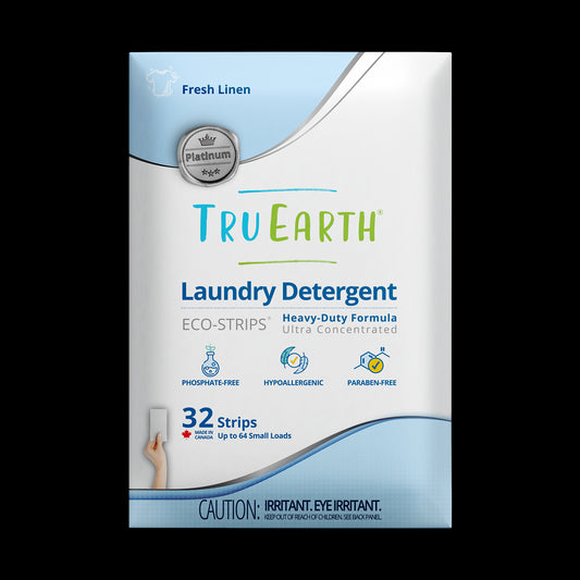 TruEarth Platinum Laundry Detergent Fresh Linen Front of Package || 32 Strips