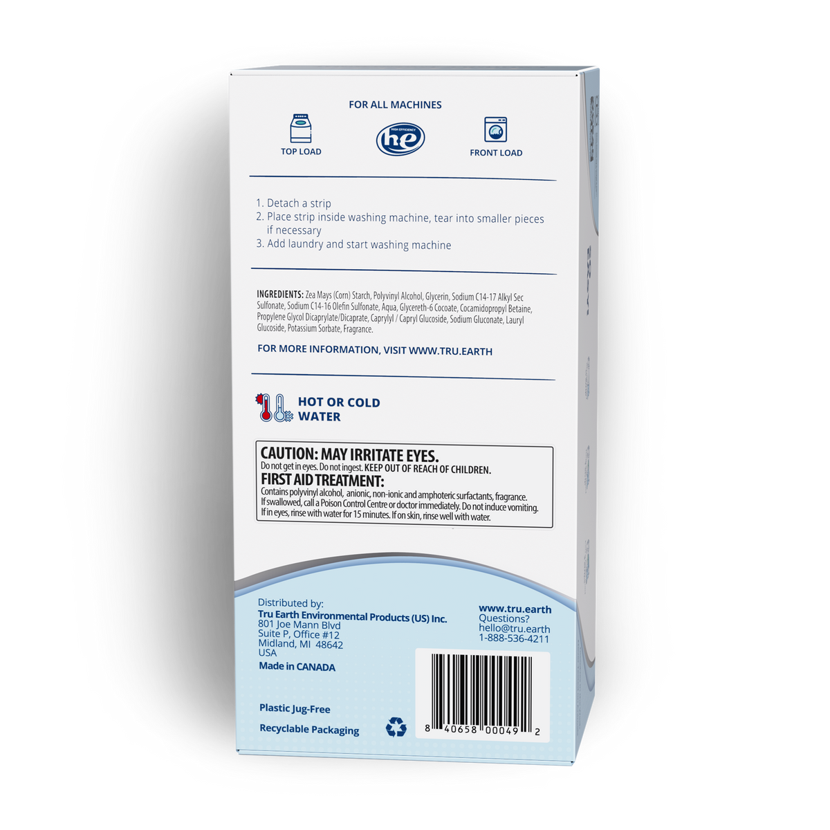 TruEarth Platinum Laundry Detergent Fresh Linen Back of Package