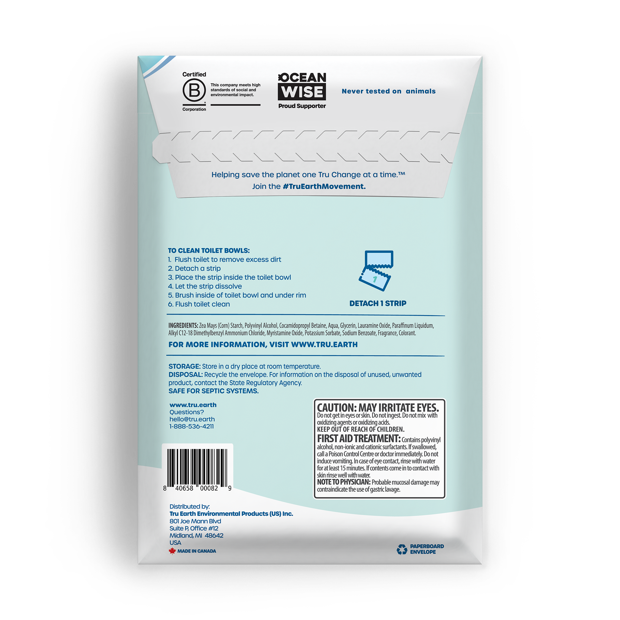 TruEarth Toilet Bowl Cleaner Back of Package || 24 Strips