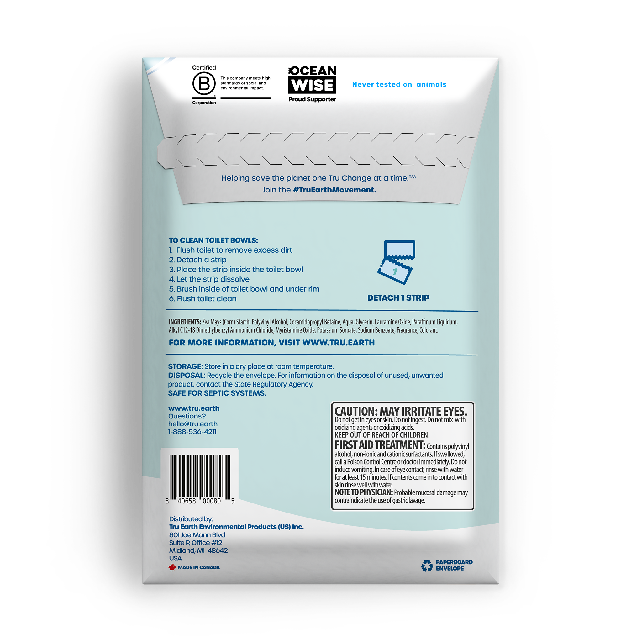 TruEarth Toilet Bowl Cleaner Back of Package || 48 Strips