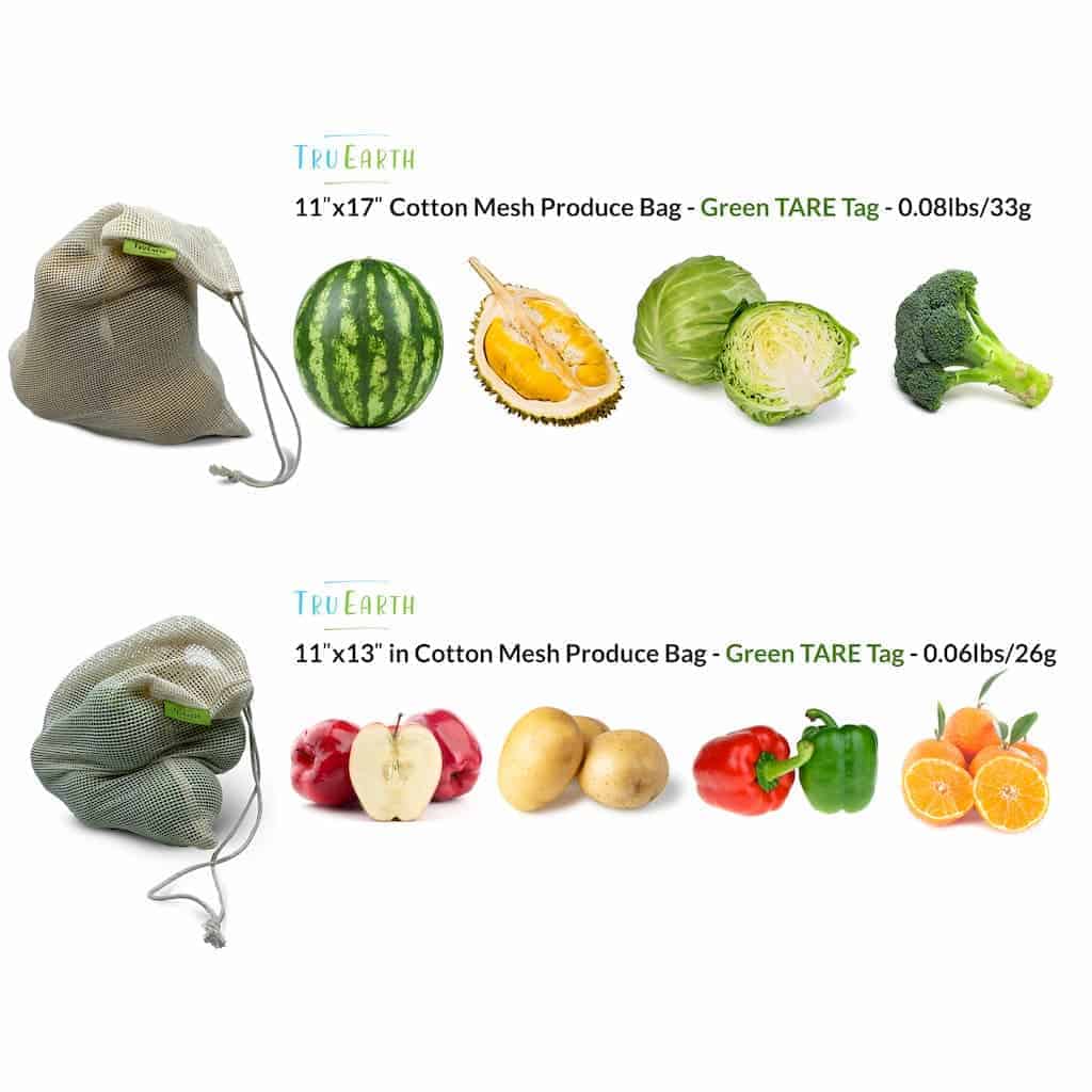 Tru Earth Reusable Cotton Mesh Produce Bags by Tru Earth, Set of 6 (3-medium, 3-large)